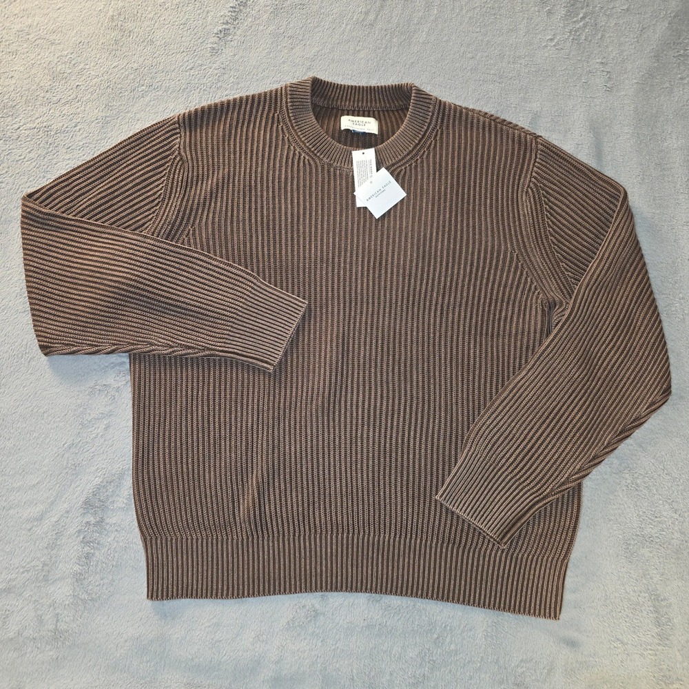 American Eagle Mens Brown Ribbed Cotton Crewneck Sweater Large 014-1142-2289-227